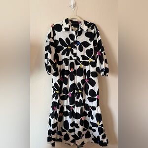 Anthropologie Bettina Tiered Shirt Dress - black and white floral